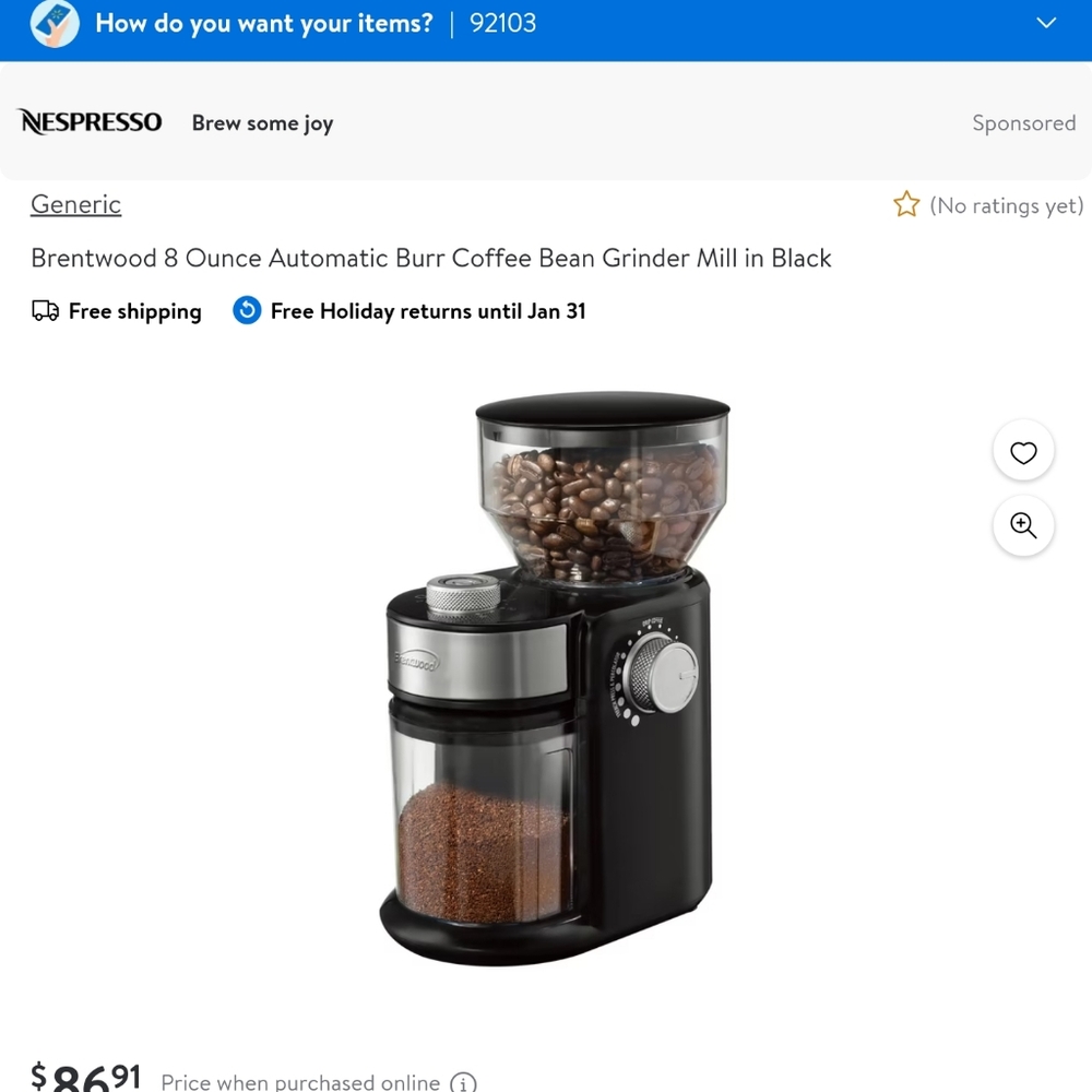 Brentwood automatic burr mill for coffee, herbs, etc. Molina de Cafe. NEW.